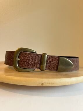 Details Vintage Tan Leather USA Made Gold Tipped Spain Buckle Belt Size Medium